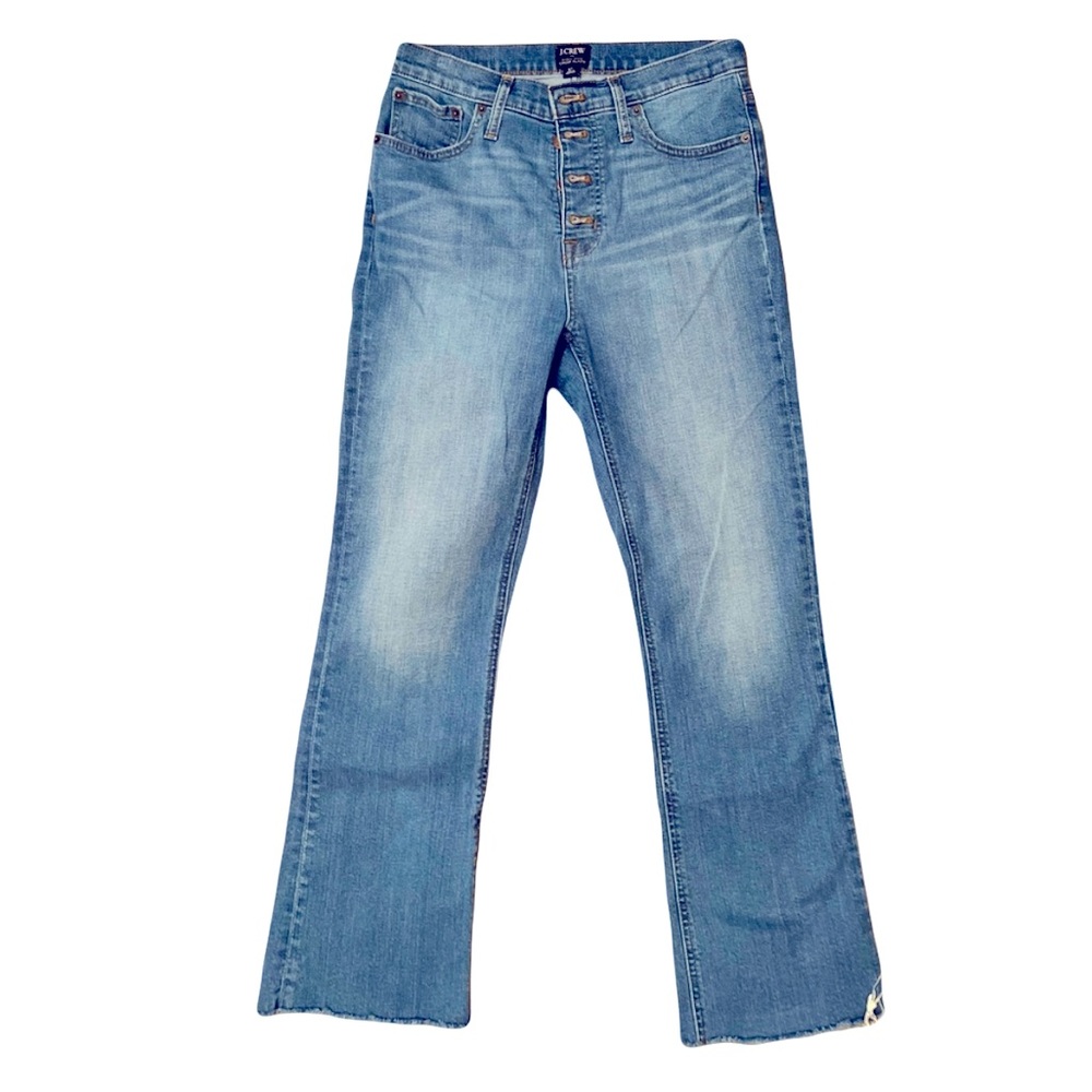 JCrew Button Fly Med Wash High-Rise Crop Flare Raw Hem Sz27
